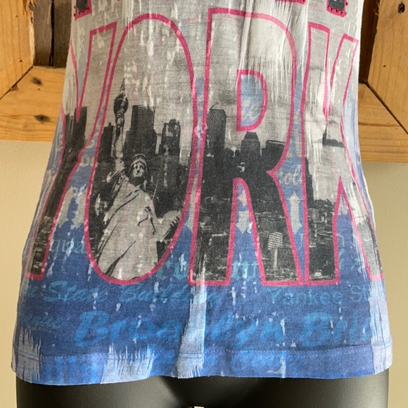 Pink white and blue New York tshirt rhinestones M - Picture 3 of 8